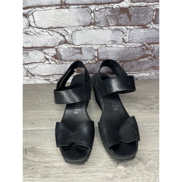 Pedro Garcia Black Leather Platform Suede Wedge Ankle Strap Sandals Women 37.5EU - Picture 2 of 16